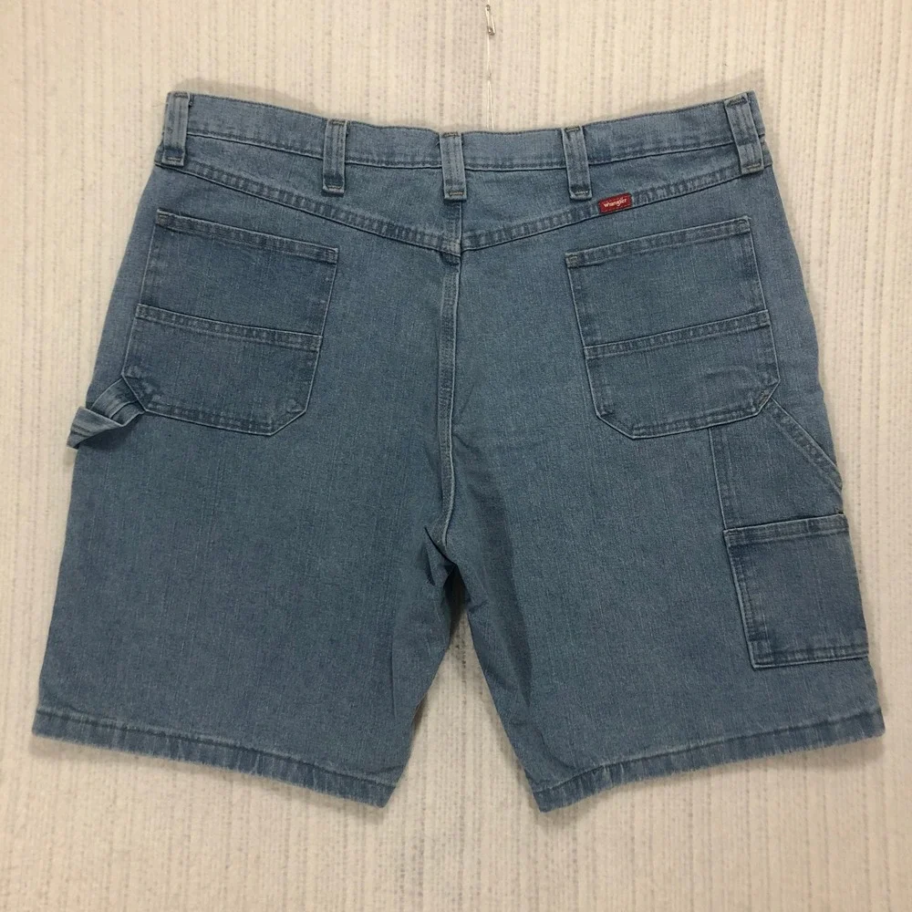 Wrangler‎ Mens Carpenter Denim Shorts Light Wash Blue Utility Size 40 112315240